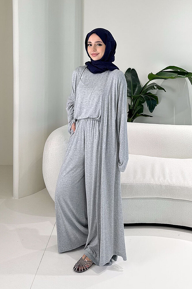 Üçlü Penye Pantolon Takım - Gri - ALLMİSS (0)