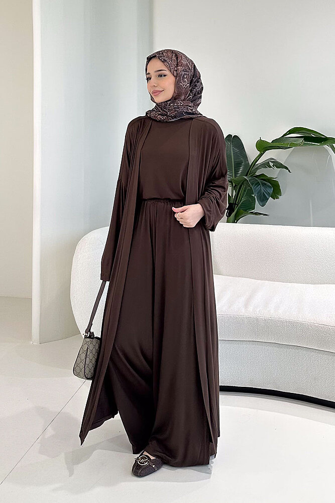 Üçlü Penye Pantolon Takım - Kahverengi - 7