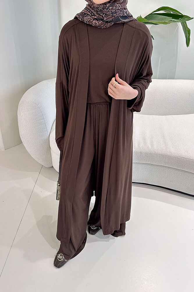 Üçlü Penye Pantolon Takım - Kahverengi - ALLMİSS (4)