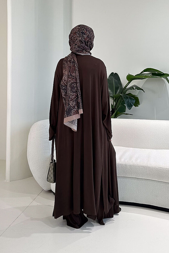 Üçlü Penye Pantolon Takım - Kahverengi - 8