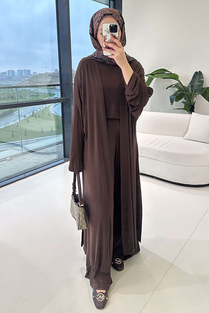 Üçlü Penye Pantolon Takım - Kahverengi - ALLMİSS (5)