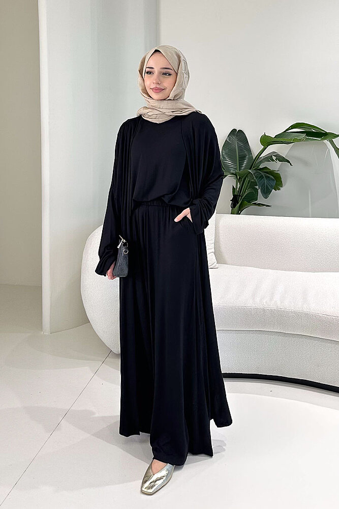 Üçlü Penye Pantolon Takım - Siyah - 1