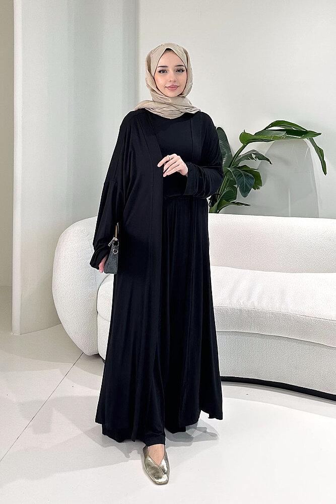 Üçlü Penye Pantolon Takım - Siyah - 7