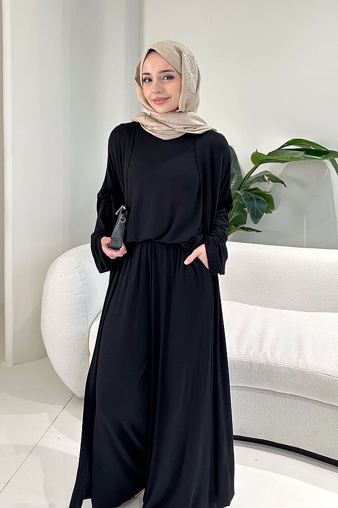 Üçlü Penye Pantolon Takım - Siyah - 5