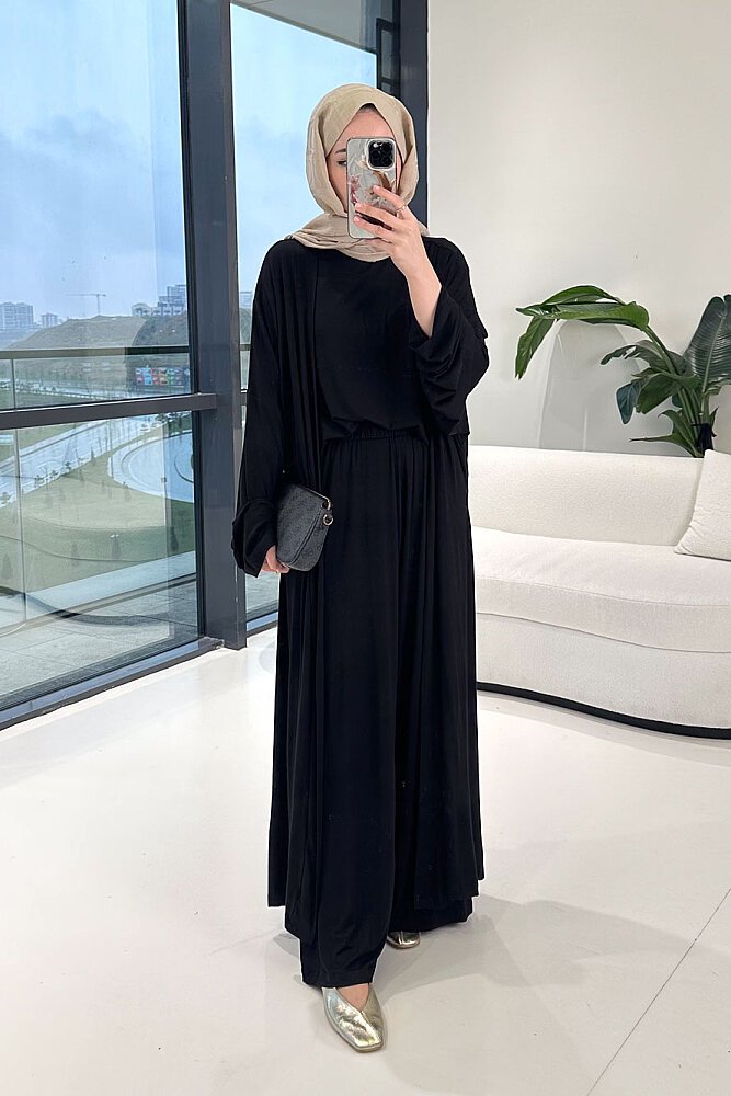 Üçlü Penye Pantolon Takım - Siyah - 3