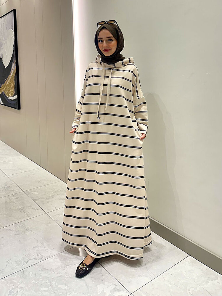 Urban Cozy Kapüşonlu Elbise - Ekru-Vizon - ALLMİSS (2)