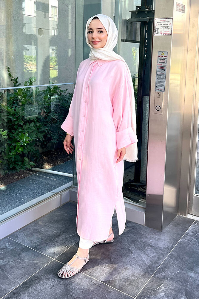 Uzun Müslin Gömlek - Pembe - ENMA (3)