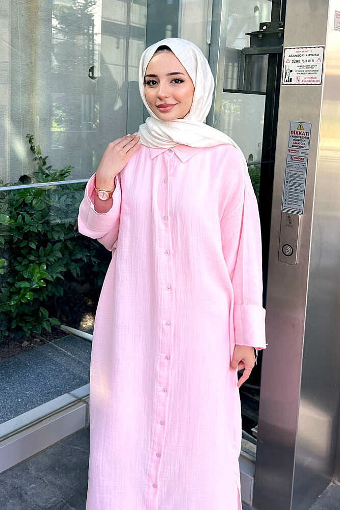 Uzun Müslin Gömlek - Pembe - ENMA (4)