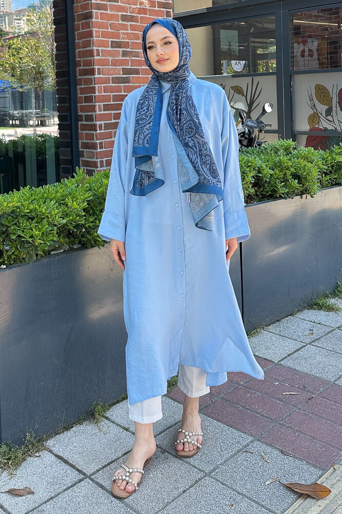 Uzun Tencel Gömlek - Açık Mavi - ENMA (5)