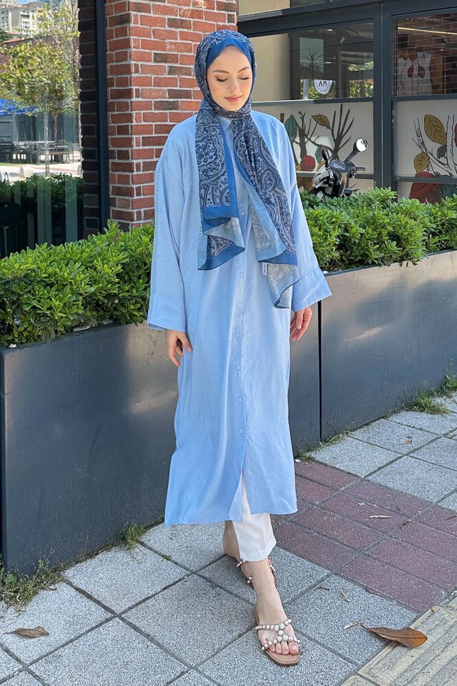 Uzun Tencel Gömlek - Açık Mavi - ENMA (1)