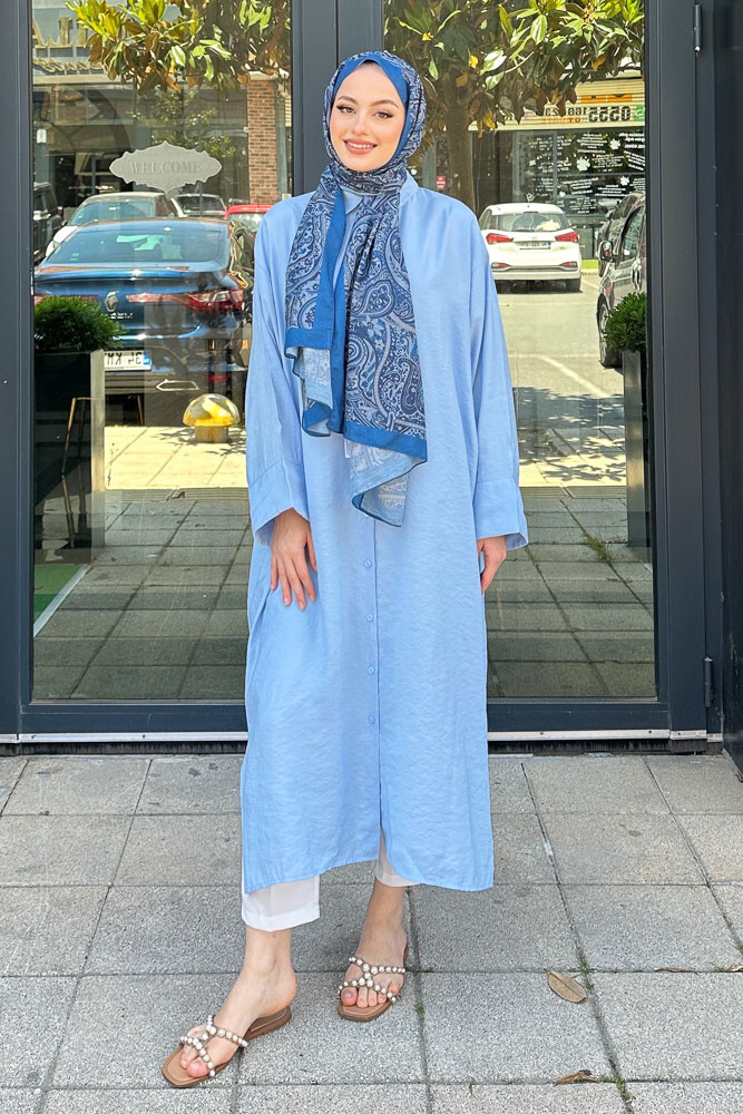 Uzun Tencel Gömlek - Açık Mavi - ENMA (3)