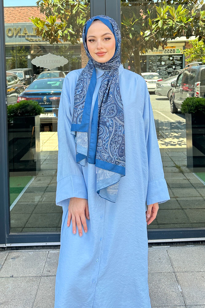 Uzun Tencel Gömlek - Açık Mavi - 3