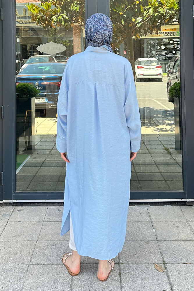 Uzun Tencel Gömlek - Açık Mavi - 8