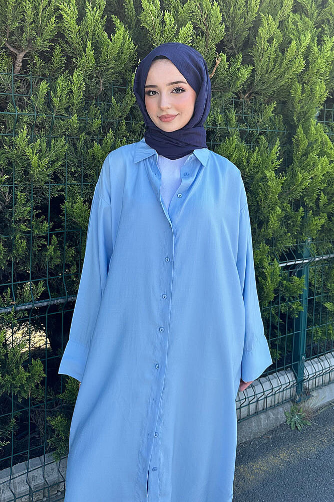 Uzun Tencel Gömlek - Açık Mavi - ENMA (1)