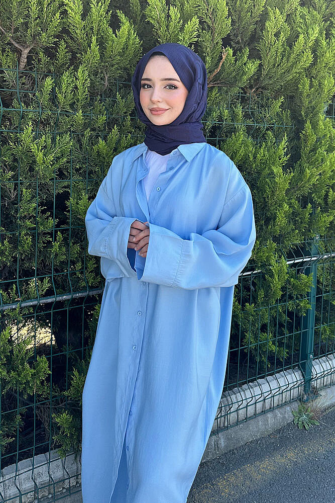 Uzun Tencel Gömlek - Açık Mavi - ENMA (4)