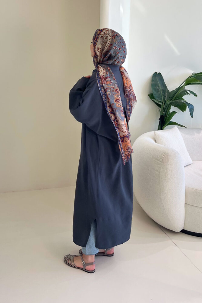 Uzun Tencel Gömlek - Antrasit - 3