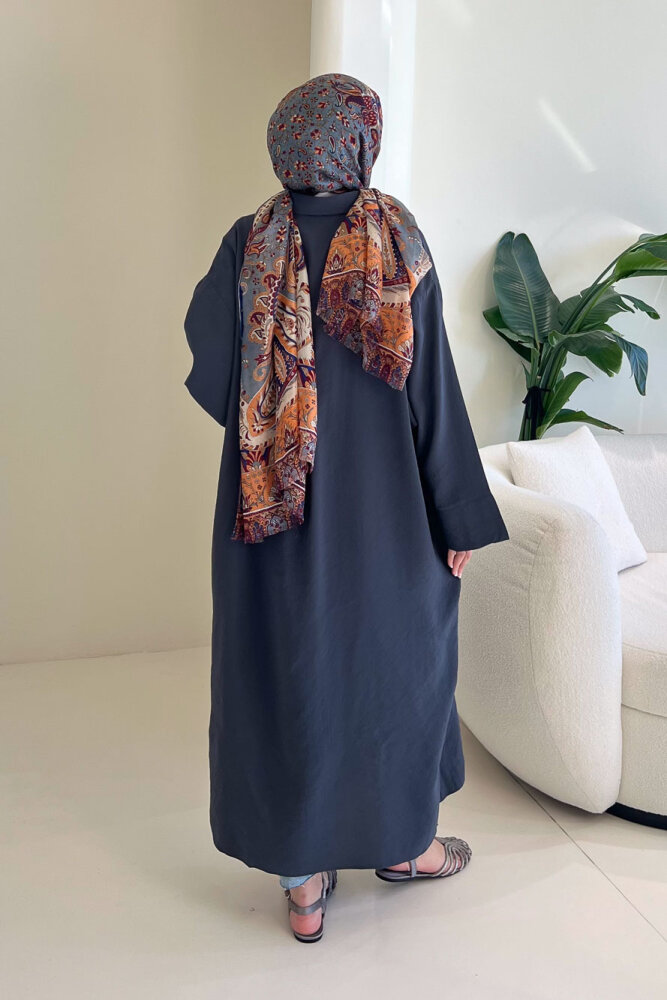 Uzun Tencel Gömlek - Antrasit - 7