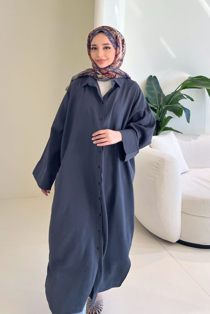 Uzun Tencel Gömlek - Antrasit - ENMA (5)