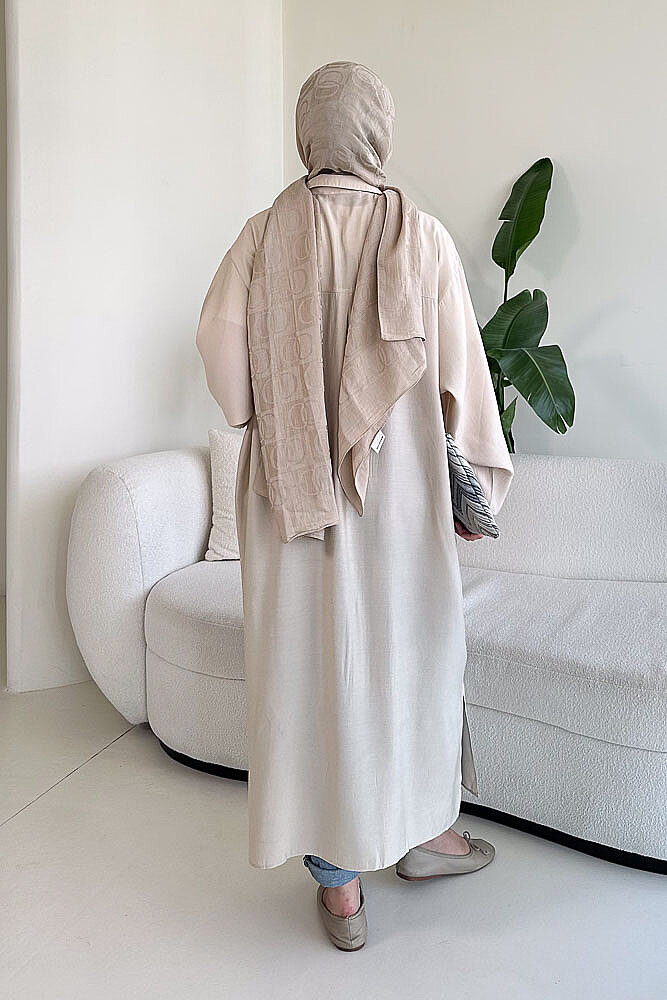 Uzun Tencel Gömlek - Bej - 8