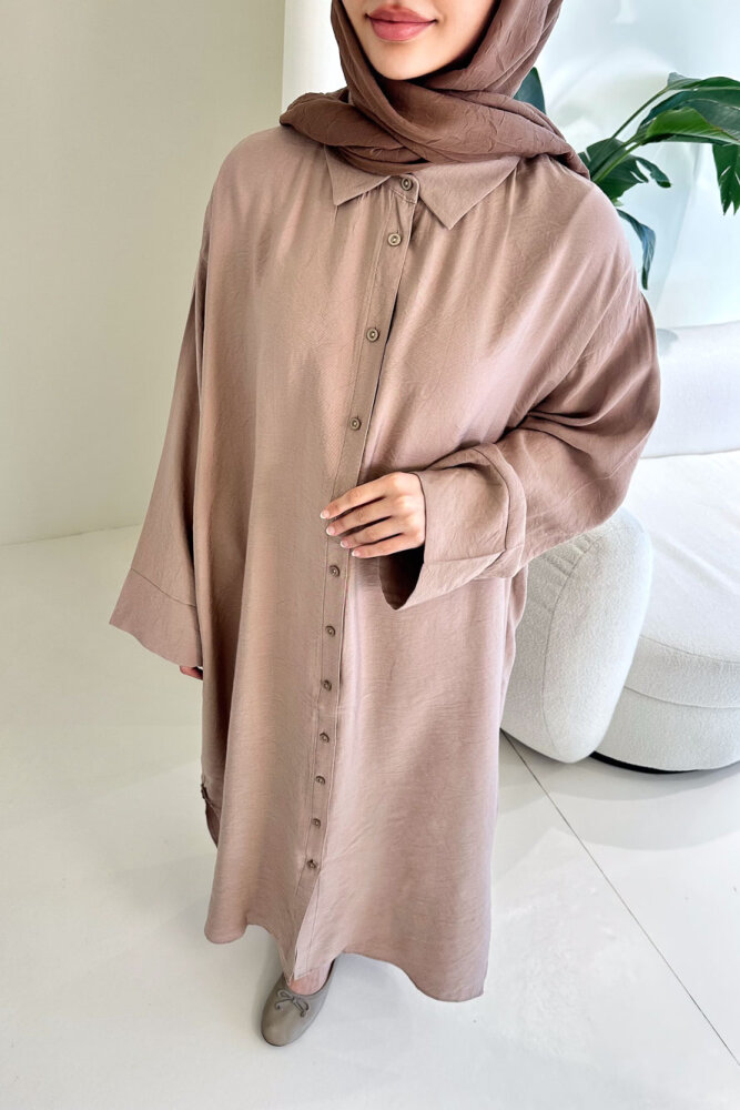 Uzun Tencel Gömlek - Bej - ENMA (4)
