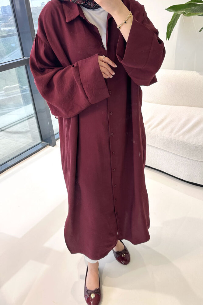 Uzun Tencel Gömlek - Bordo - ENMA (2)