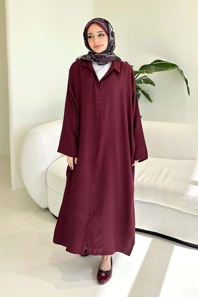 Uzun Tencel Gömlek - Bordo - ENMA (2)