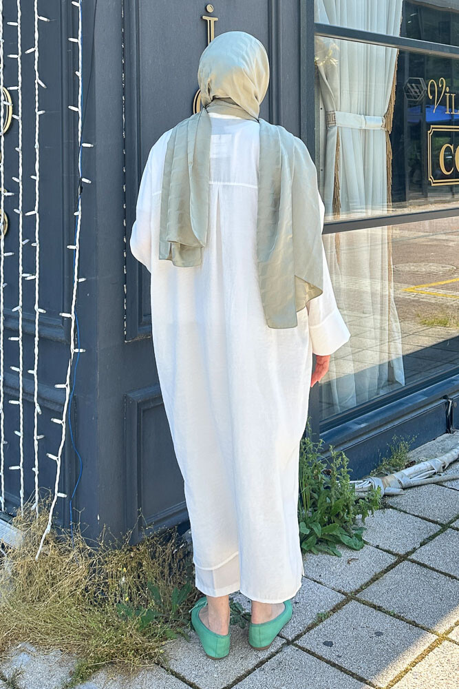 Uzun Tencel Gömlek - Ekru - 8