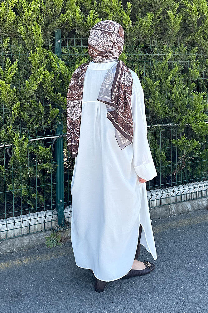 Uzun Tencel Gömlek - Ekru - 6
