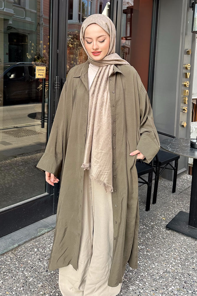 Uzun Tencel Gömlek - Haki - ENMA (1)