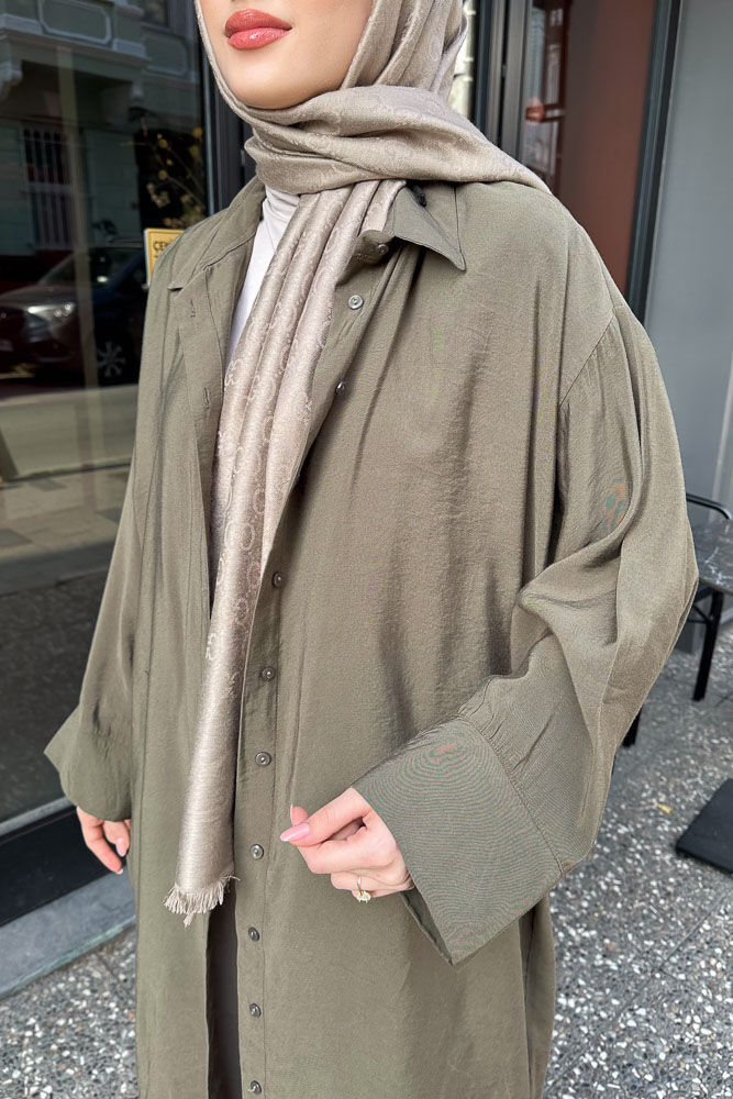 Uzun Tencel Gömlek - Haki - ENMA (4)