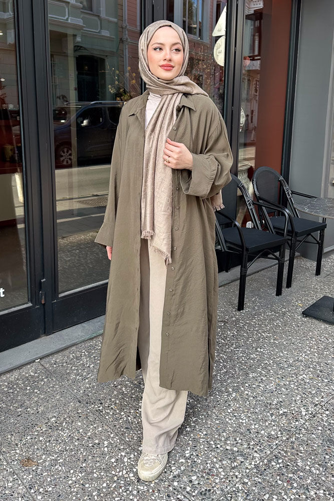 Uzun Tencel Gömlek - Haki - ENMA (3)