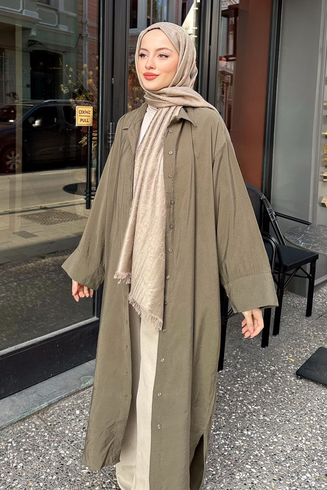 Uzun Tencel Gömlek - Haki - ENMA (2)