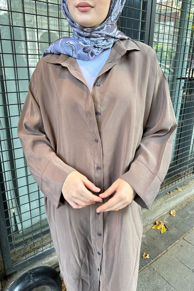 Uzun Tencel Gömlek - Kahverengi - ENMA (4)