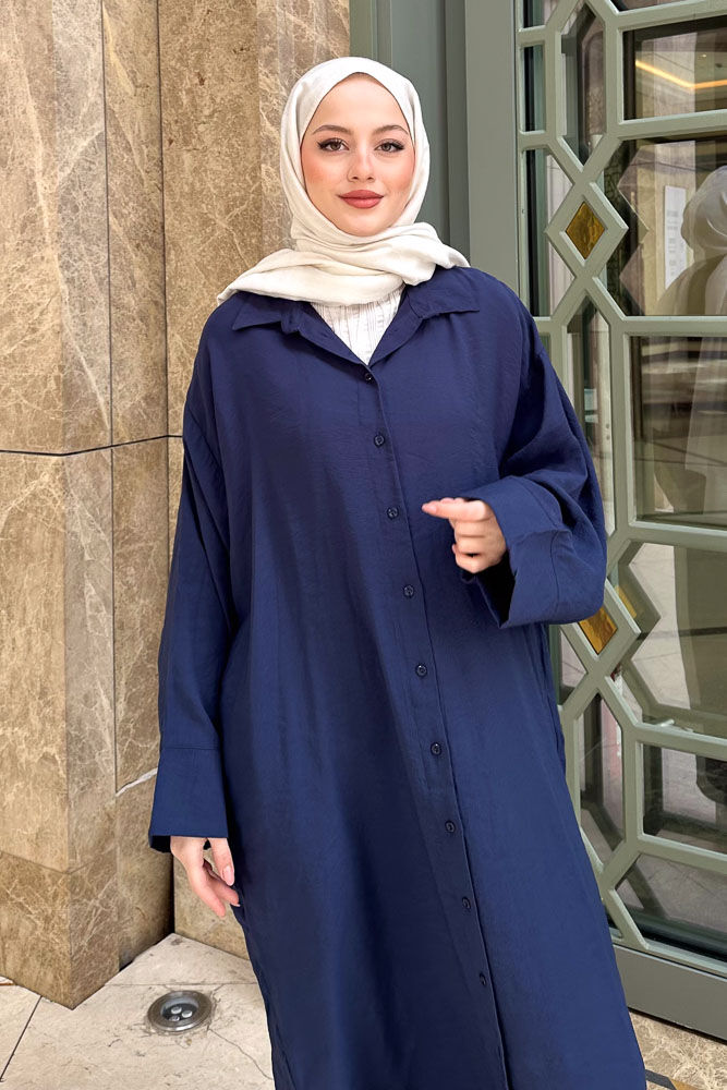 Uzun Tencel Gömlek - Lacivert - ENMA (2)