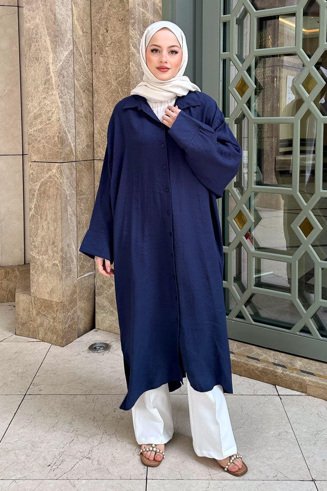 Uzun Tencel Gömlek - Lacivert - ENMA (3)