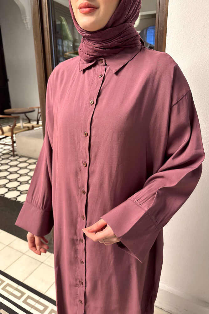 Uzun Tencel Gömlek - Mürdüm - ENMA (4)