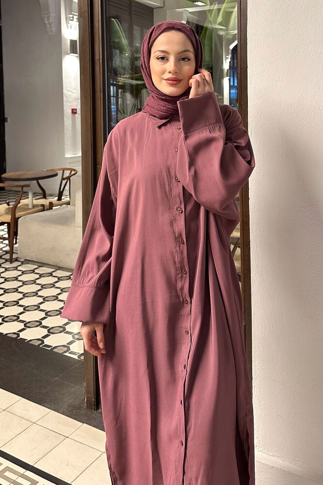 Uzun Tencel Gömlek - Mürdüm - ENMA (2)