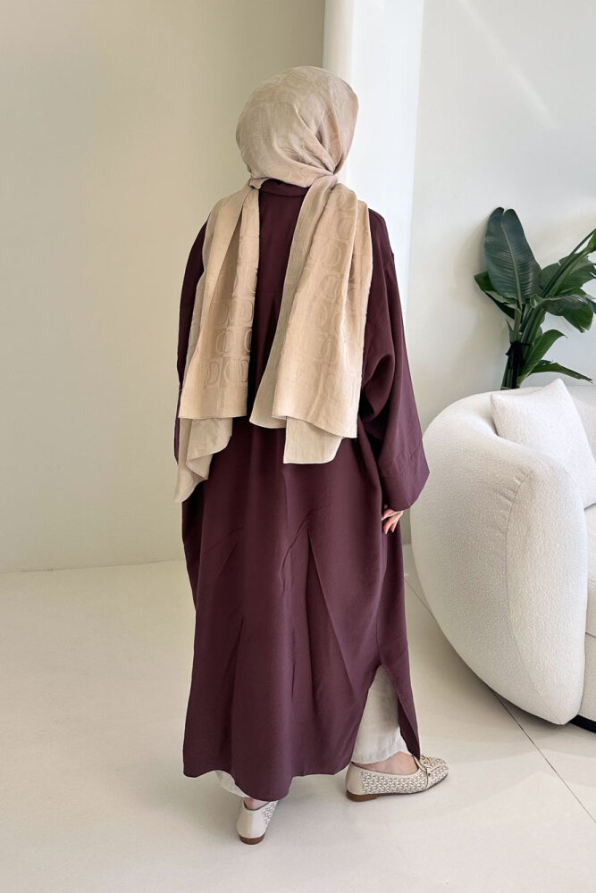 Uzun Tencel Gömlek - Mürdüm - 8