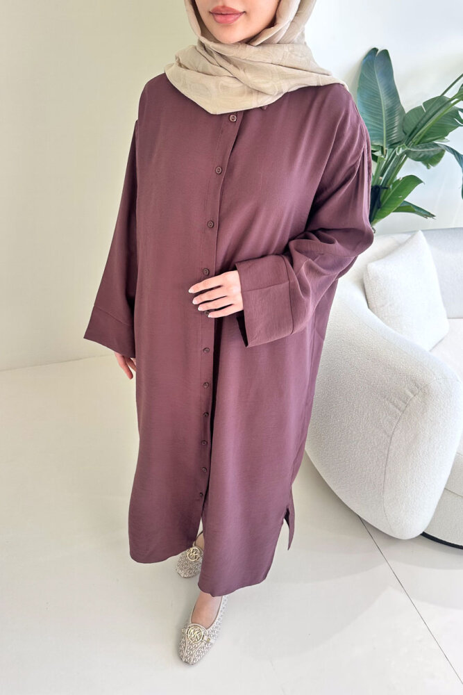 Uzun Tencel Gömlek - Mürdüm - ENMA (2)