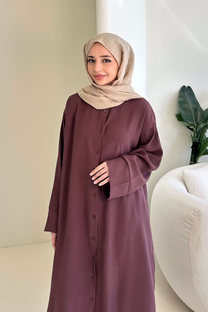 Uzun Tencel Gömlek - Mürdüm - 7