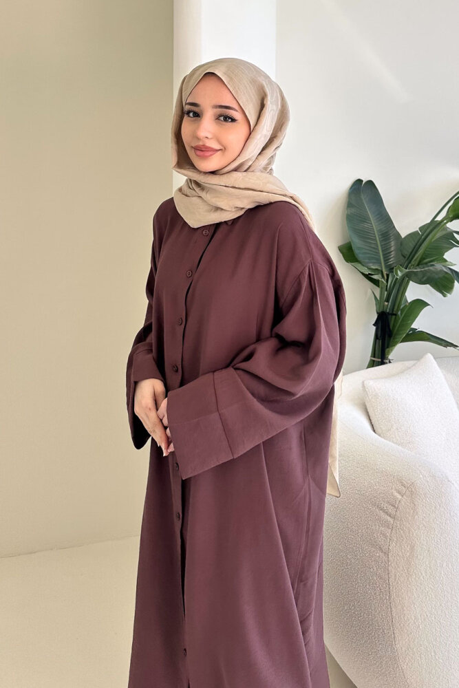 Uzun Tencel Gömlek - Mürdüm - ENMA (4)