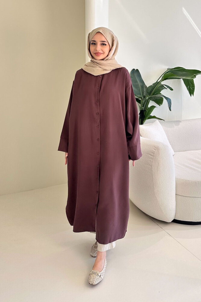 Uzun Tencel Gömlek - Mürdüm - ENMA (0)