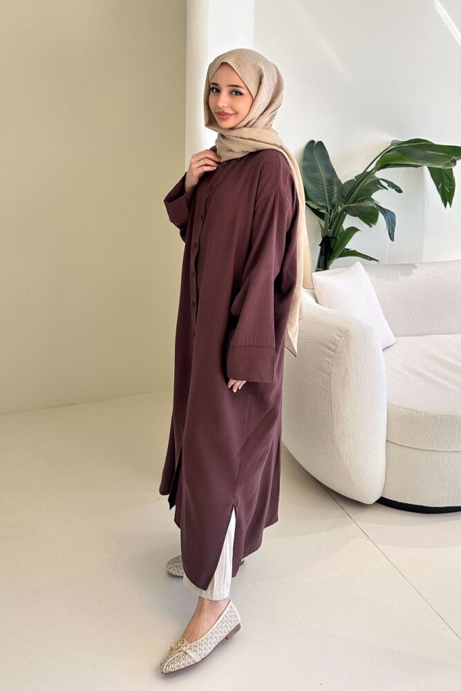 Uzun Tencel Gömlek - Mürdüm - ENMA (1)