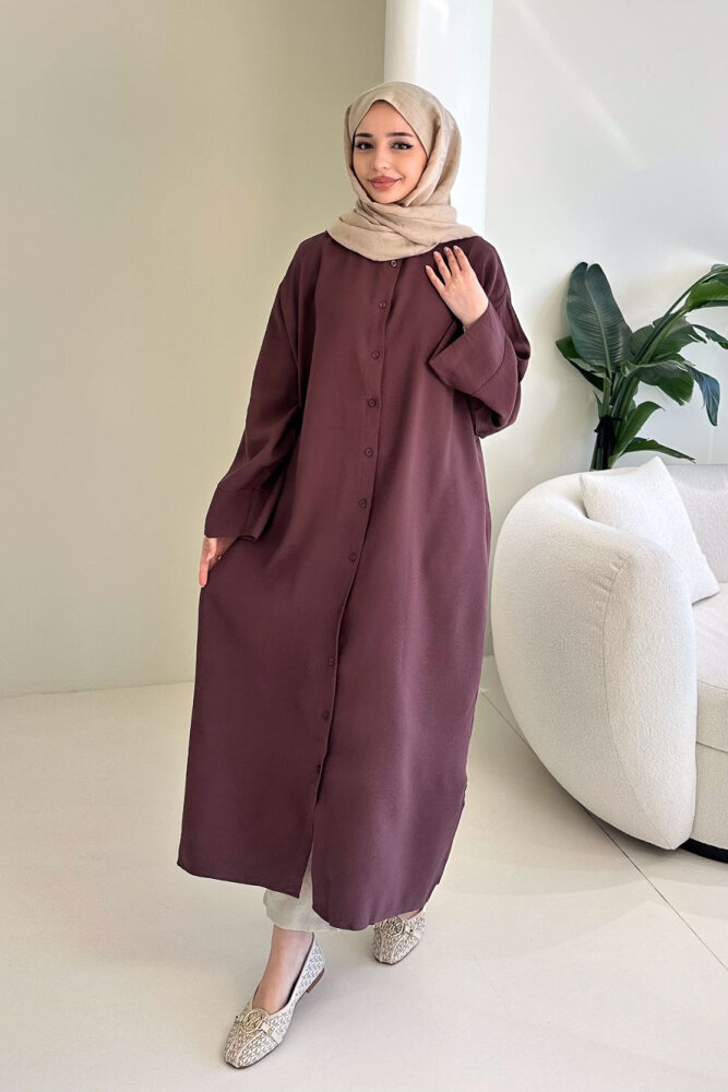 Uzun Tencel Gömlek - Mürdüm - ENMA (5)