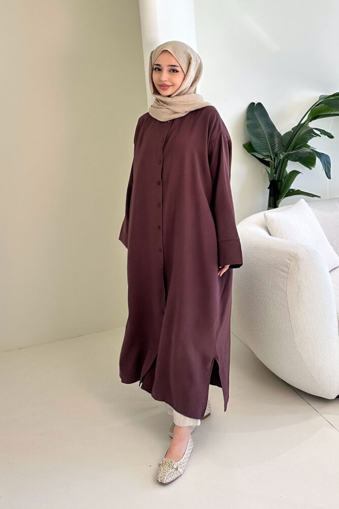 Uzun Tencel Gömlek - Mürdüm - ENMA (3)