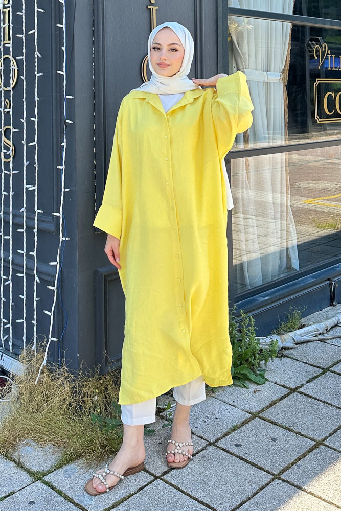 Uzun Tencel Gömlek - Sarı - ENMA (3)