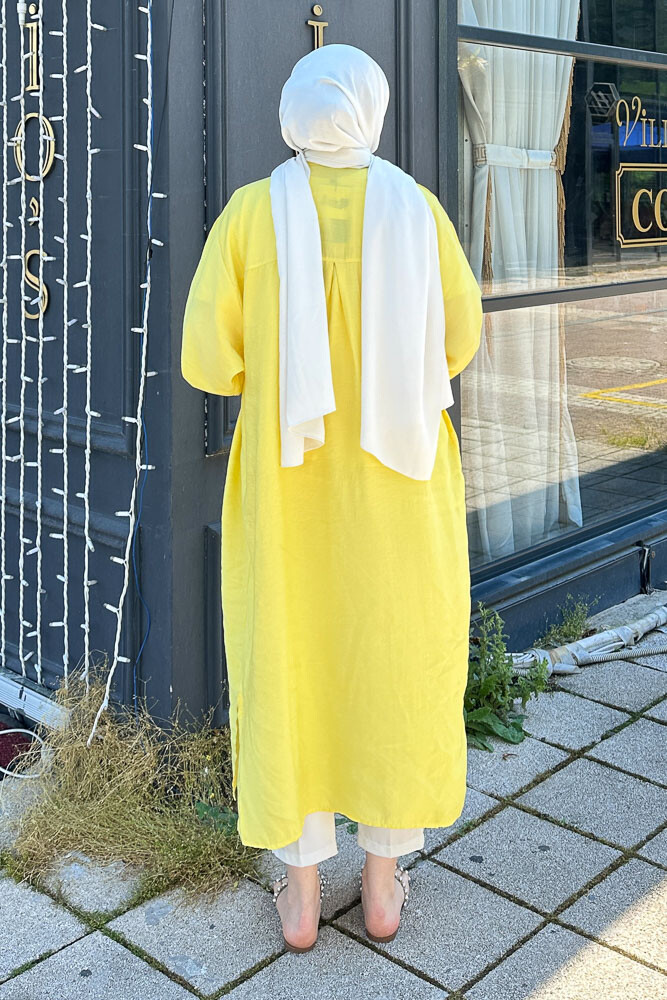Uzun Tencel Gömlek - Sarı - 8