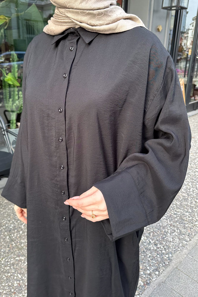 Uzun Tencel Gömlek - Siyah - ENMA (3)
