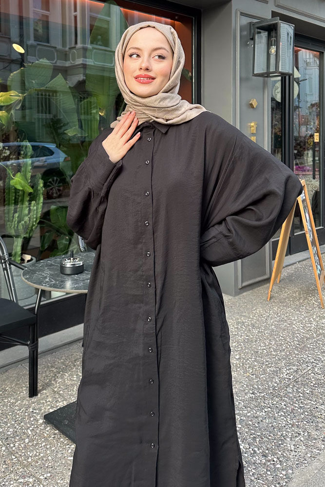 Uzun Tencel Gömlek - Siyah - ENMA (5)