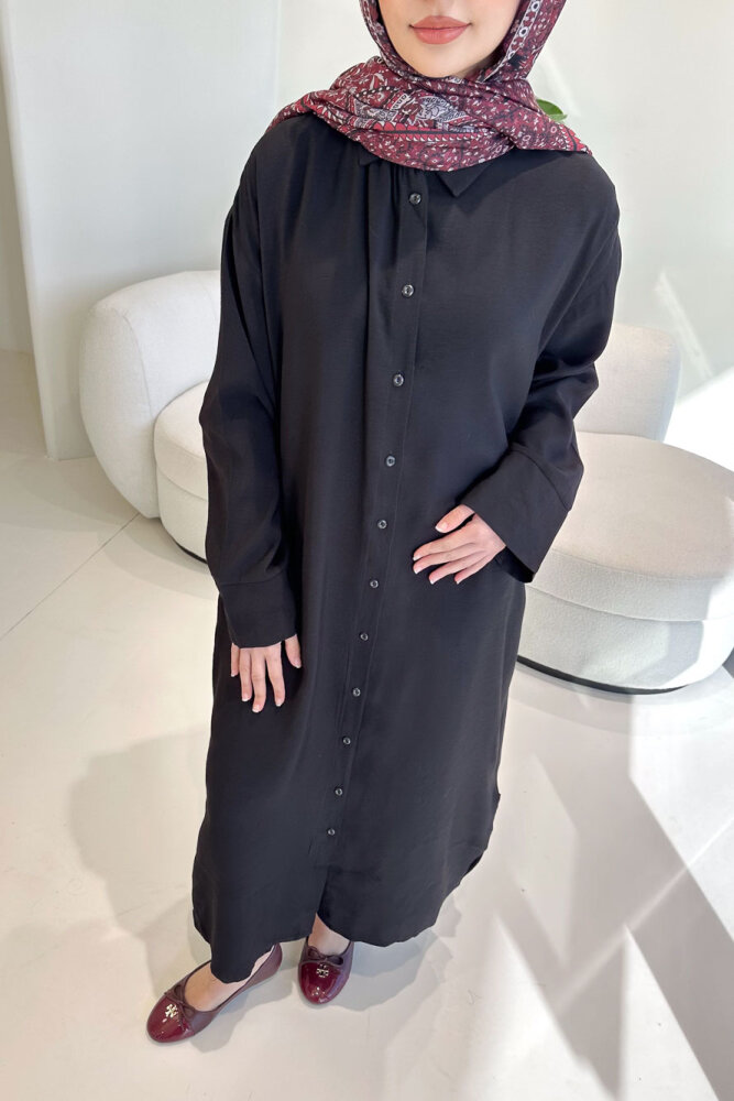 Uzun Tencel Gömlek - Siyah - ENMA (2)